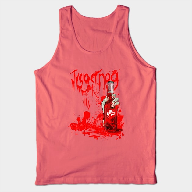 Zombie Hand Bloodied Juggernog on Lime Green Tank Top by LANStudios